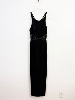 Caché Black Embellished Mesh Waist Midi Dress Sleeveless Bodycon Evening